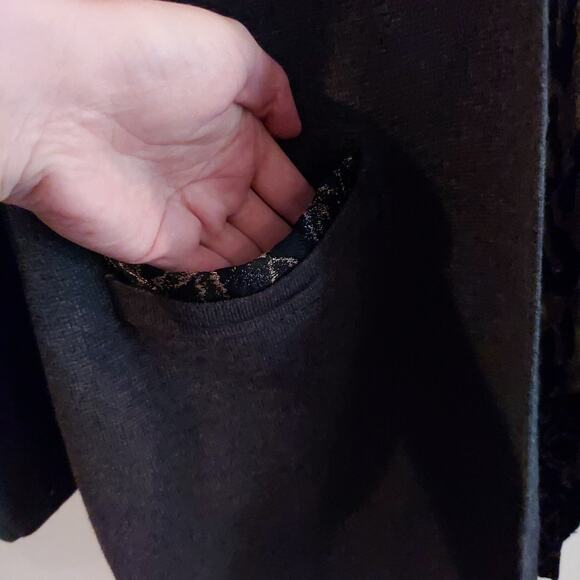 Chicos Cardigan Size 2 Petite Gray Longline Metallic Animal Print Dressy - Picture 2 of 8